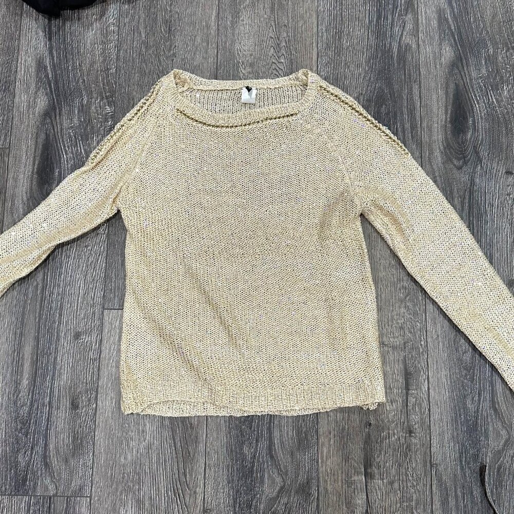 Cream Sweater with Sequins & Chain Detail - Size Small/Medium